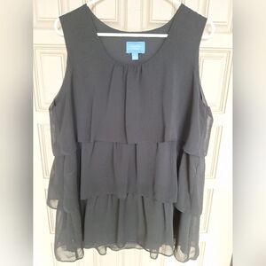 Simply Vera Wang 3 Tier Ruffle Tunic SzL Chiffon Like Black Pullover Sleeveless